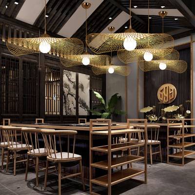 新中式工程餐厅吊灯禅意日式榻榻米灯藤艺竹编灯创意客厅装修灯具