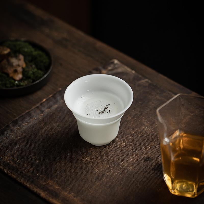 冰种TAR玉滤瓷茶漏全过孔分茶器薄胎羊瓷脂玉白瓷滤茶配件