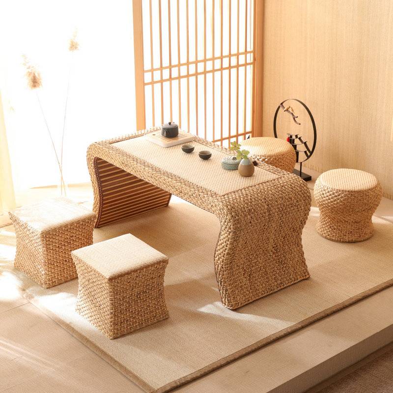 藤编榻榻米茶几阳台桌茶桌简约飘窗桌日式草编矮桌地台组合小桌子