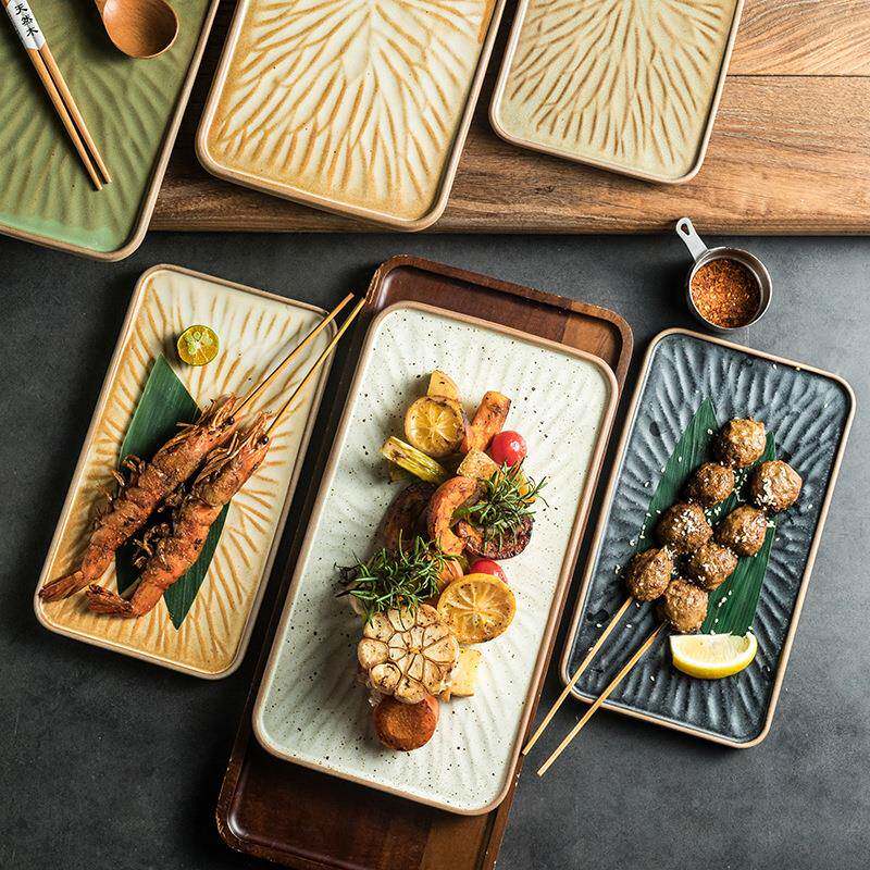 日式感平寿板盘KLN司盘商用理料西餐长方形陶瓷盘子烤烤肉烧摆盘