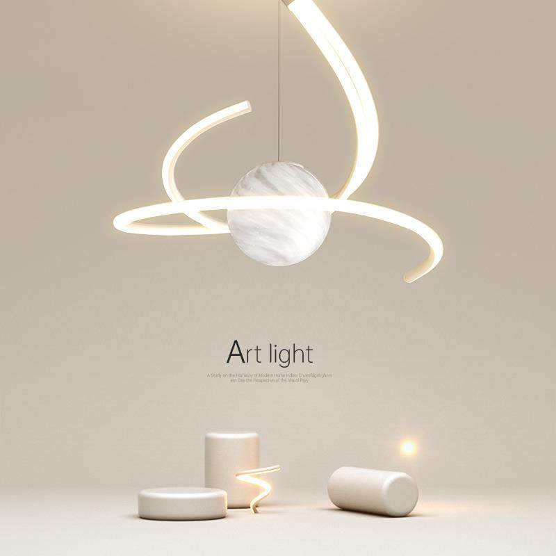 新款创意极简艺术线条餐厅吊灯全光谱护眼设计师主卧室灯中山灯具