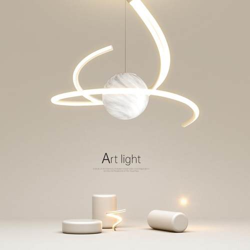 新款创意极简艺术线条餐厅吊灯全光谱护眼设计师主卧室灯中山灯具