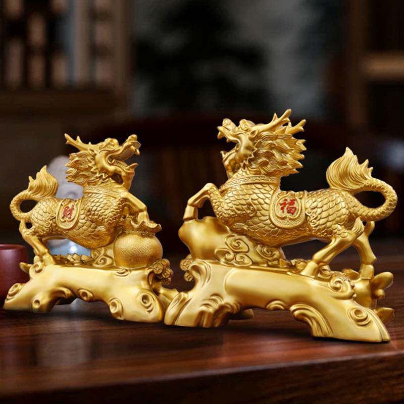 招财麒麟摆件一对旺财麒麟工艺品公司办公室桌家居客厅风水装饰品