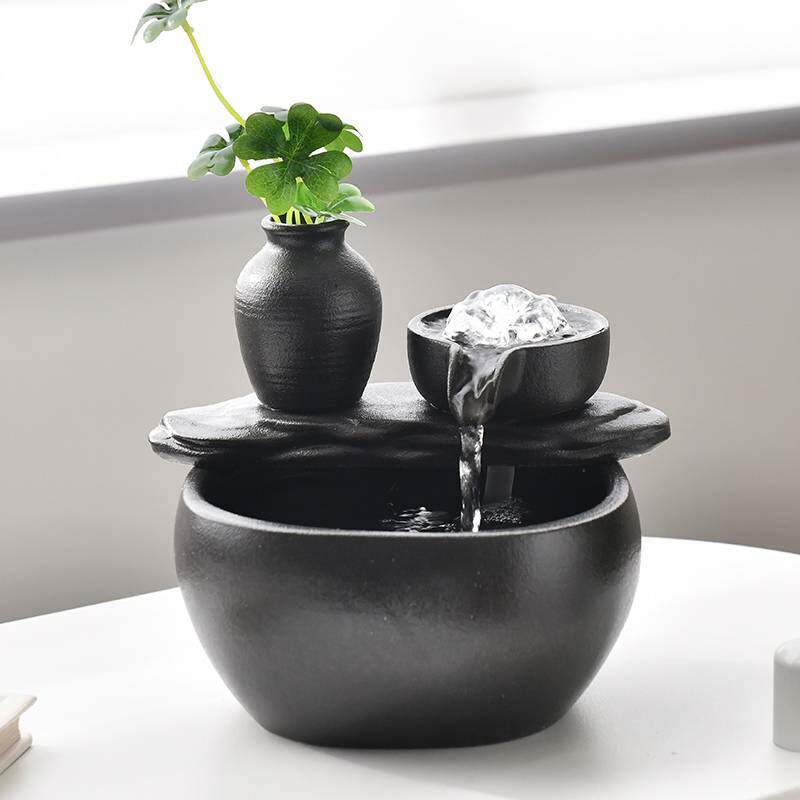 ?陶瓷循环流水摆件现代简约喷泉居家客厅电视柜茶桌小型桌面装饰