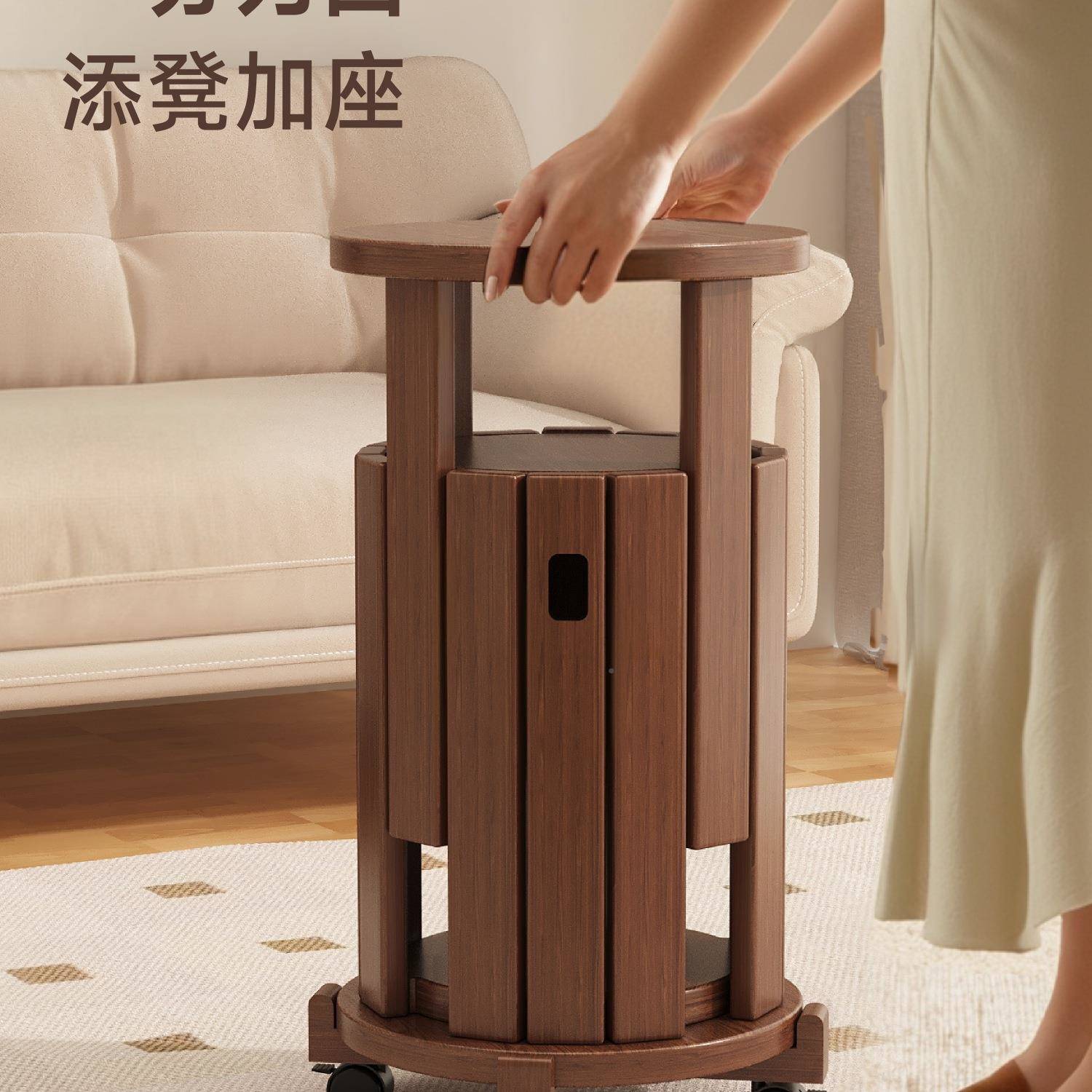 实木凳子可叠备放家用叠叠乐带滑轮收纳堆人用叠凳客凳514新中式