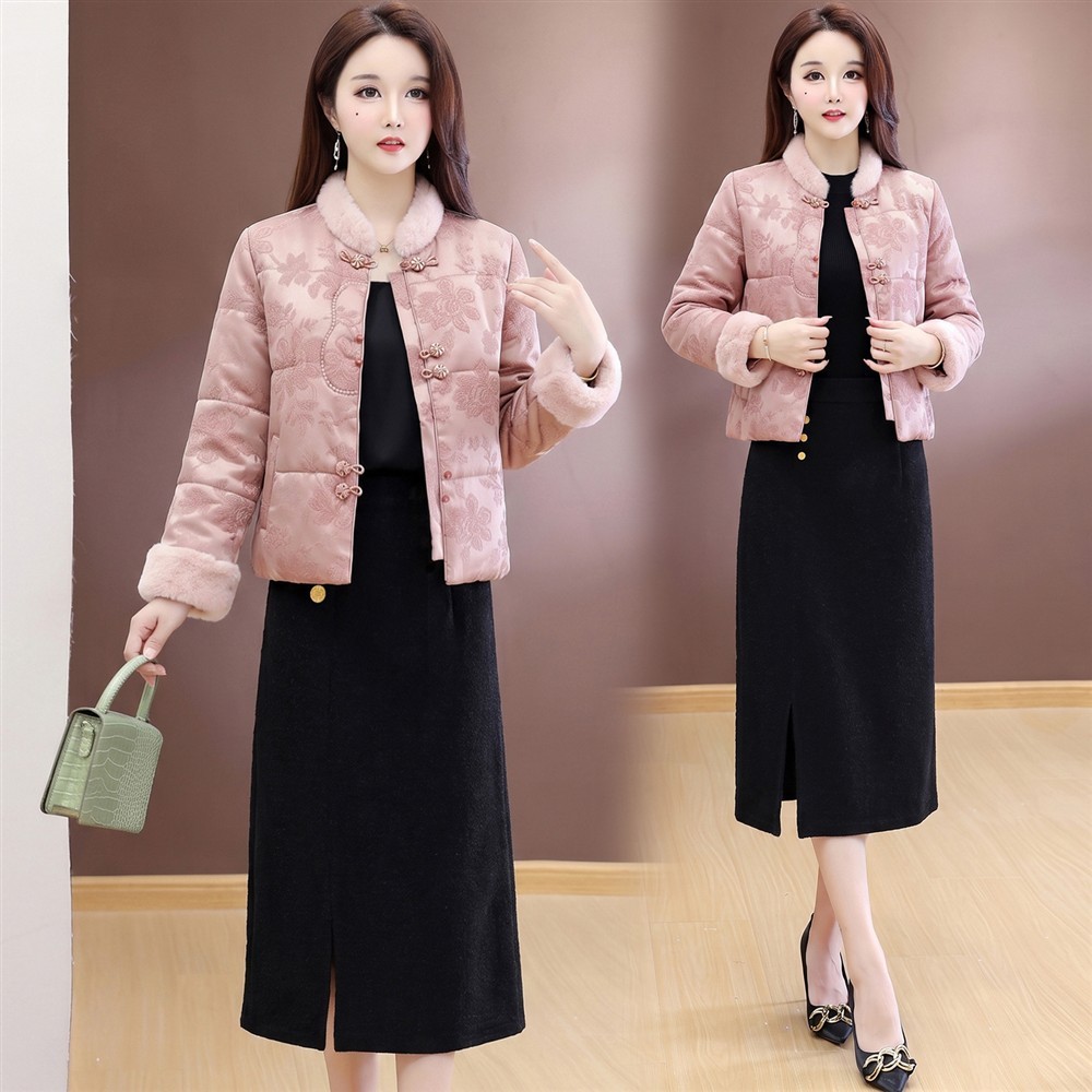 新中式妈妈冬装棉服外套套裙洋气棉衣中年女装国风棉袄二件套
