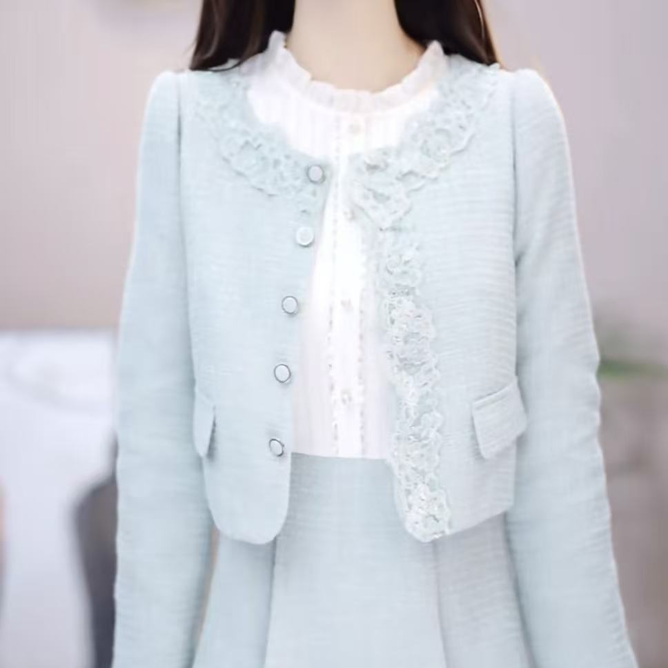 高档精纺优雅气质两件套装礼服裙2026秋季新款清新甜美显瘦连衣裙