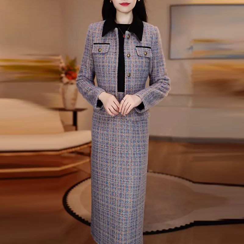 秋天套装女款2026新款流行爆款修身减龄翻领短外套连衣裙两件套潮