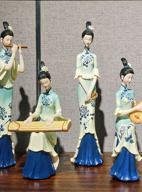 新中式只此青绿i摆件中国风古典仕女高档博古架茶室玄关酒柜装饰