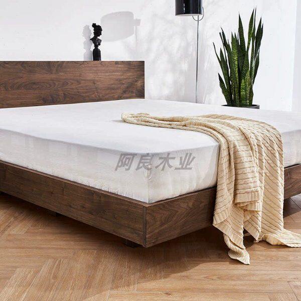 新北欧实木床北美黑胡桃橡木樱桃木日式简约悬浮床靠背双人床定制