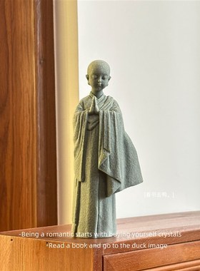 心之所愿 定能k如愿祈祷小沙弥禅意装饰造景书架桌面摆件礼物