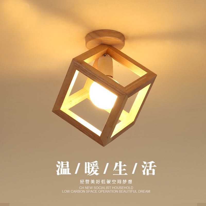 日式实创意木吸顶灯简约过u道阳台玄关三角形方形榻榻米入户门厅