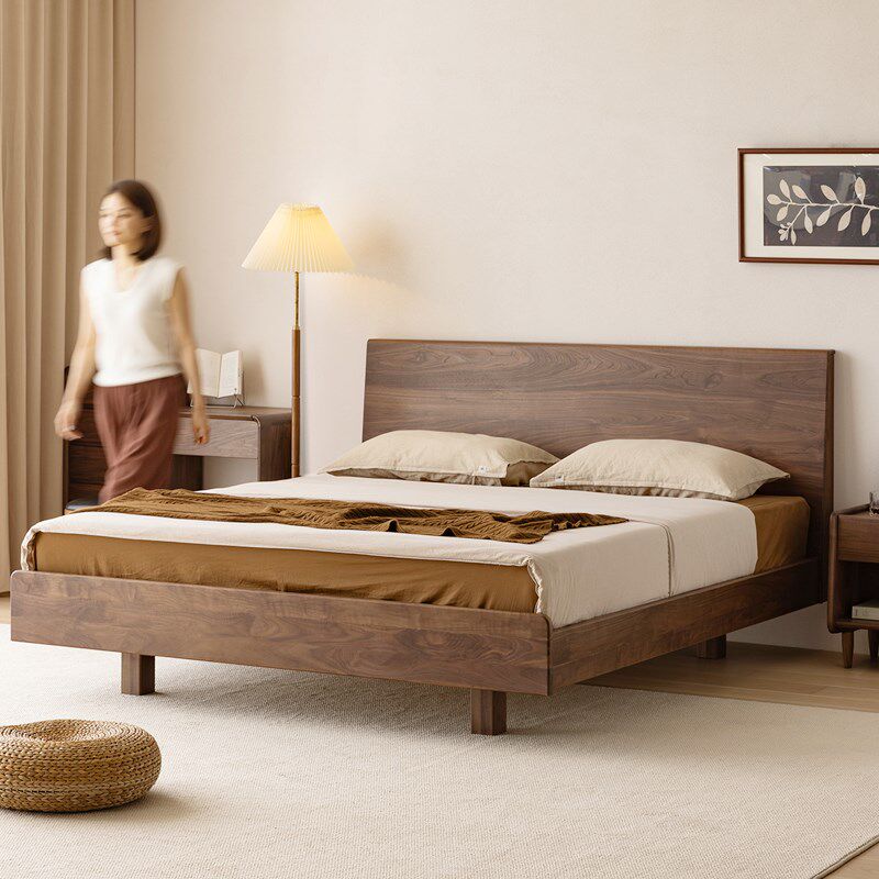 北美黑胡桃木家用主卧1米8全实木双人床N现代简约新款实木婚床