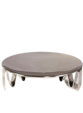 现代简约欧式不锈钢n银色圆形果盘托盘摆件样板房售楼处软装饰品