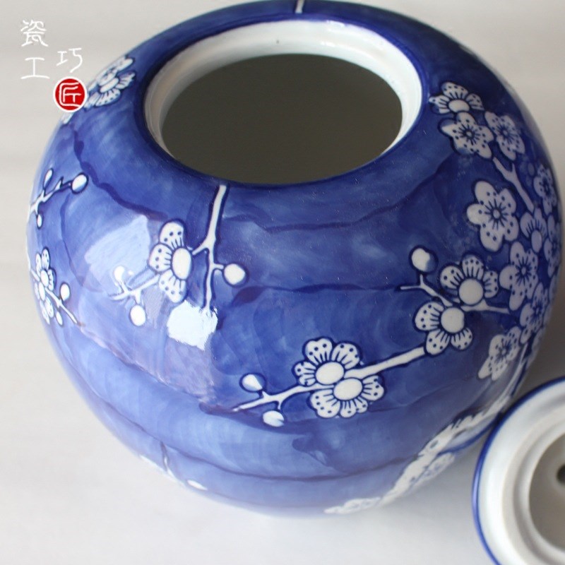 陶瓷器青花瓷中式陶瓷花瓶梅花禅意客U厅摆件插花手工