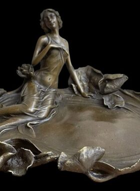 铜雕塑欧式荷花美女果盘实用铜工艺品摆件家居装饰品创意礼品礼物