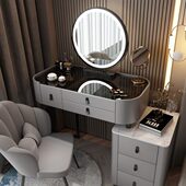 全实木梳妆台卧室现代简约北欧轻奢岩板玻璃化妆台伸缩收纳柜一体