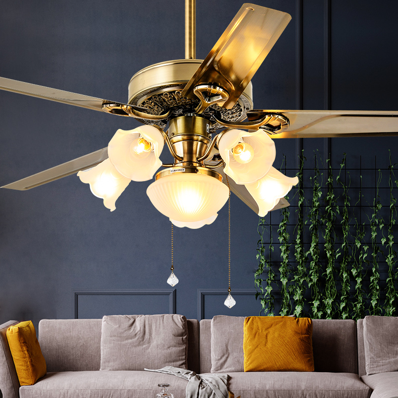 欧式风扇灯吊扇灯 餐厅客厅家用铁叶带灯K吊扇中式复古电风扇吊灯