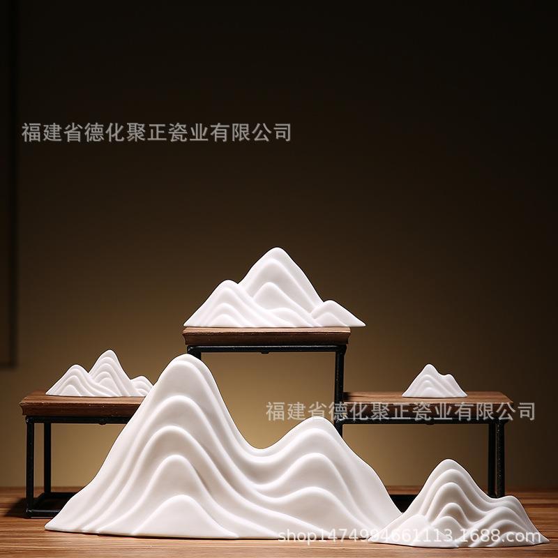 白瓷假山小摆件创意微景观造景陶瓷客厅玄关家居装饰品工艺品
