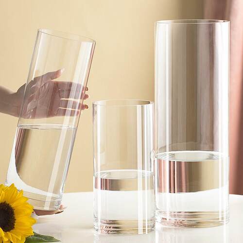 插花透明玻璃花瓶北欧富贵竹马醉木水养鲜花圆柱大号落地摆件客厅