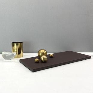 现代简约北欧黑色卡其色PU皮金属球装 样板间客厅收纳摆件 饰托盘