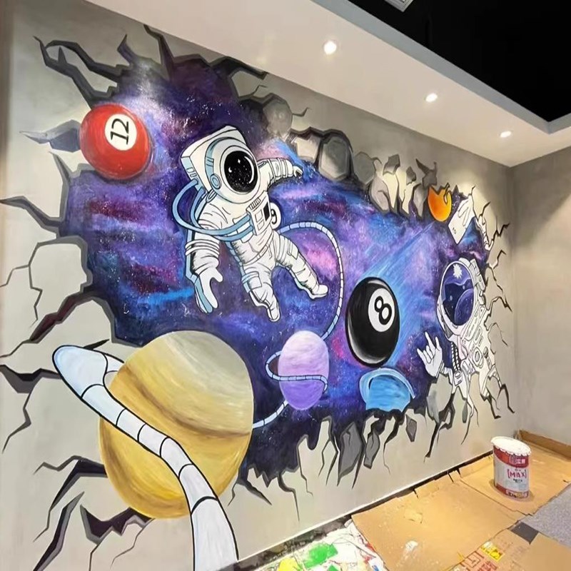 3d桌球室字母涂鸦壁纸背景装饰壁画B 画街棋牌室运动健身房台球厅