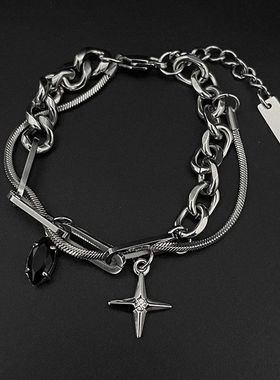 星芒黑宝石双层手链男钛q钢不掉色冷淡风2025年新款爆款个性手饰