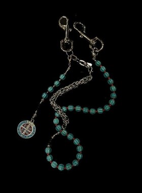 浮生蓝g色松石不锈钢复古宝石街头拼接吊坠裤链