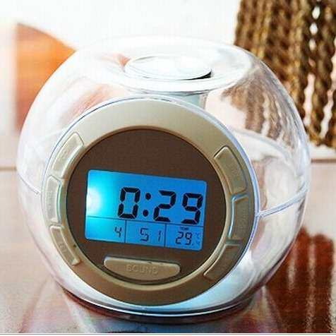 502七彩自然声闹钟 万年历变色电子钟 透明七彩时钟台钟