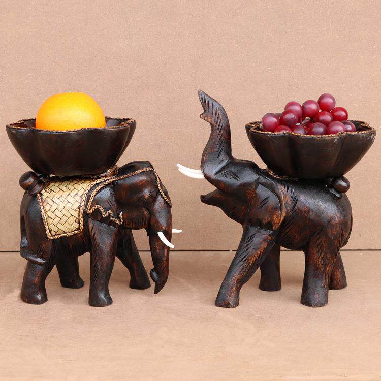东南亚家居装饰工艺品泰国客厅餐厅实木雕刻大象干果水果盘器皿
