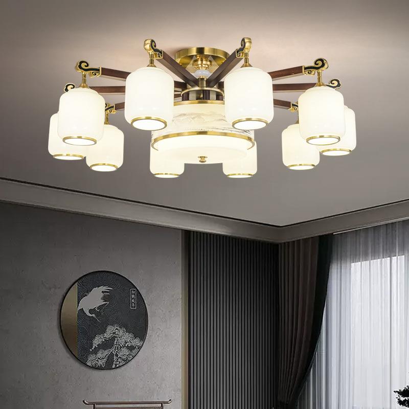 新中式全铜吊灯2025新款别墅复式楼客厅灯朝下大气中国风餐厅灯具