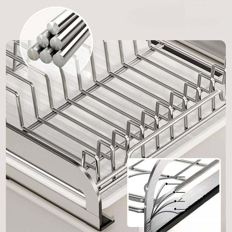 抽拉碗碟架不锈钢碗碟收纳架厨房碗架橱柜内抽屉式碗柜沥水碗伦才