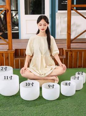 跨境6-14寸石英水晶钵432HZ专业颂钵静心音疗冥想钵音疗愈钵音碗