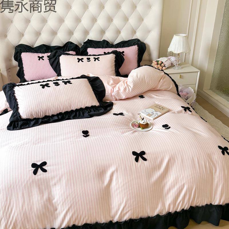 A类条纹毛巾绣四件套三件套床单被套缎纹工艺床笠款韩式风格