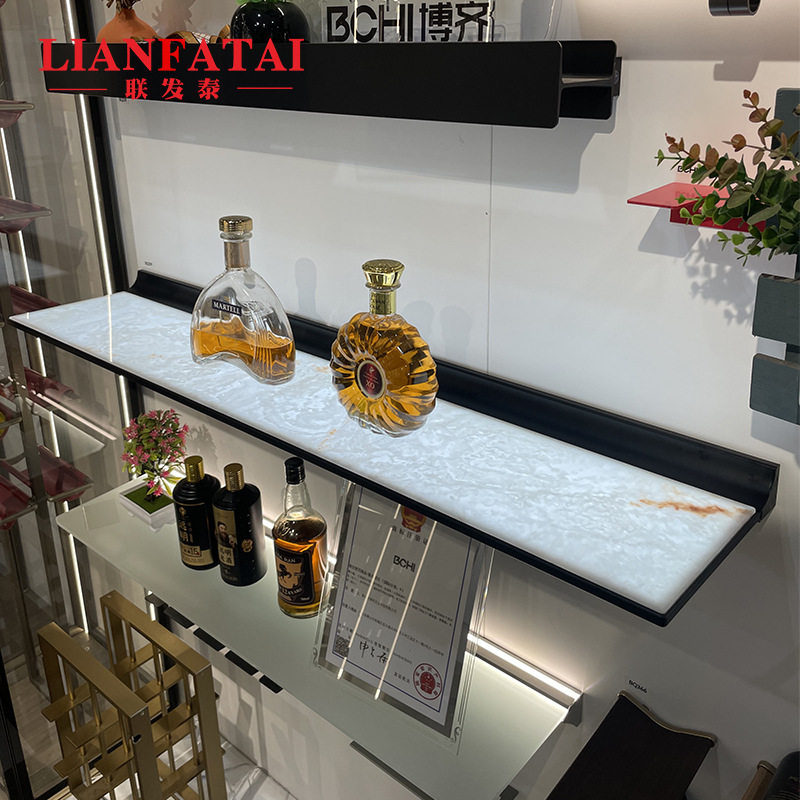 铝合金壁挂发光云石层板灯玻璃隔板灯透光云母石发光展示架置物架