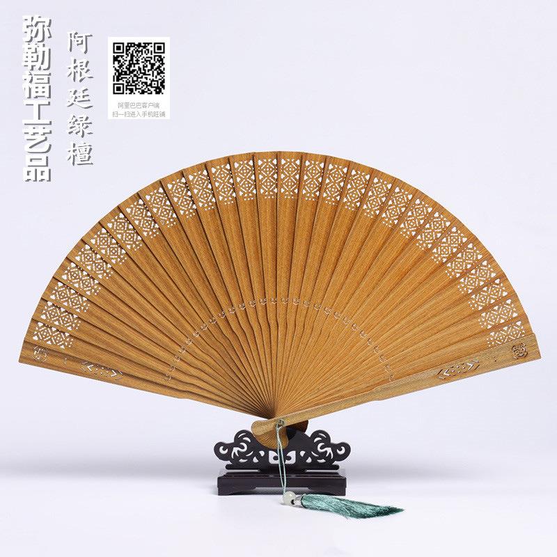 木质扇子中国风檀香扇古风随身镂空全木扇复古日用折扇女式折叠扇