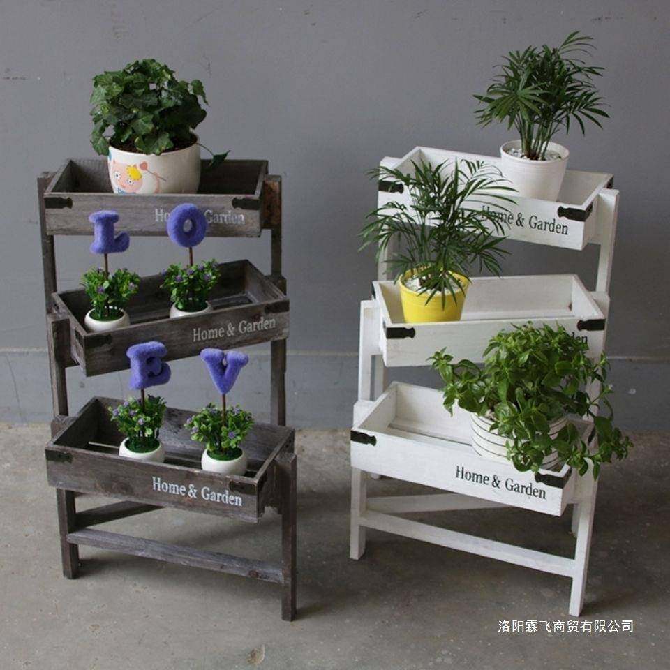 伸缩花架创意折叠三层小花架拐角花架多肉花盆架子复古实木多弘智