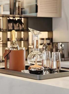 欧式样板房皮革酒桶酒具套装阳台飘窗装饰摆件茶几餐边柜酒柜摆设