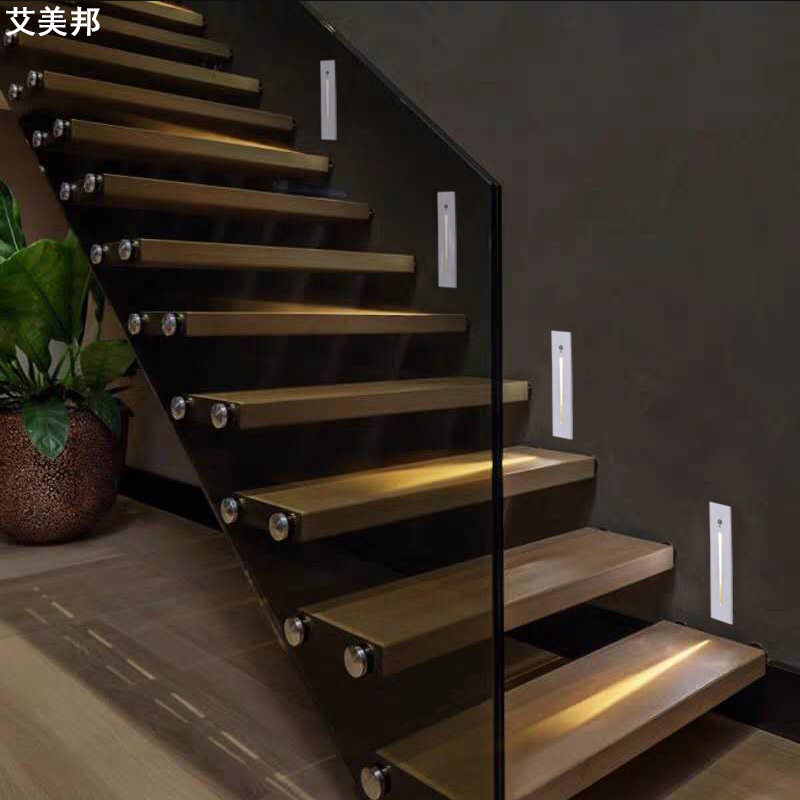 LED楼梯感应灯智能人体感应地脚灯嵌入式家用过道墙角踢脚踏步灯