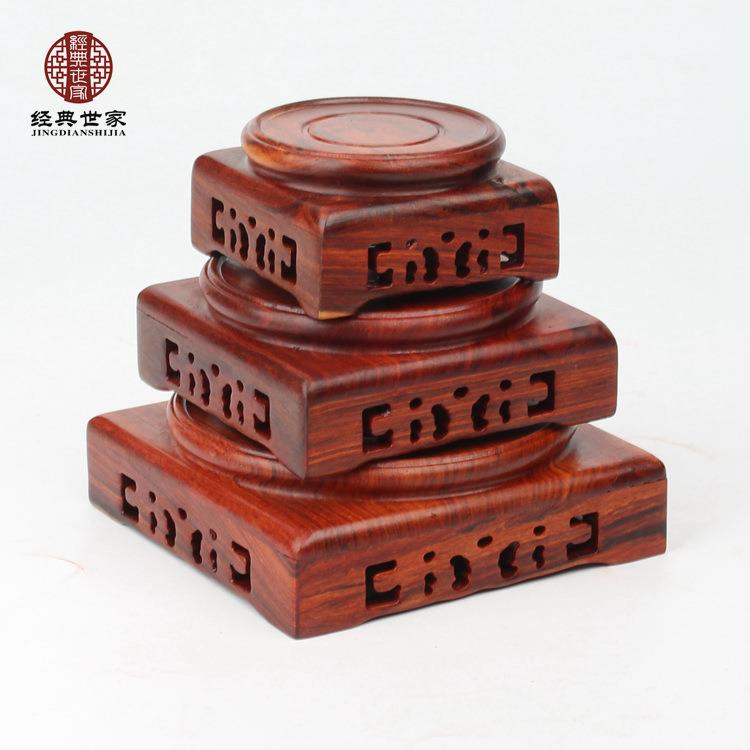 天圆地方底座红檀黑紫檀木雕古董花瓶石头印章摆件底座木托