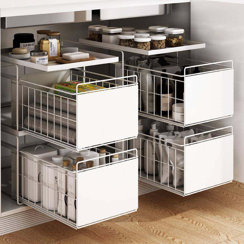 厨房下水槽置物架橱柜拉篮抽拉式碗碟调料架家用台面水槽收纳1