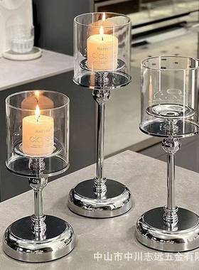欧式蜡烛台家居装饰婚庆烛台客厅摆件工艺品电镀铁艺配件跨境