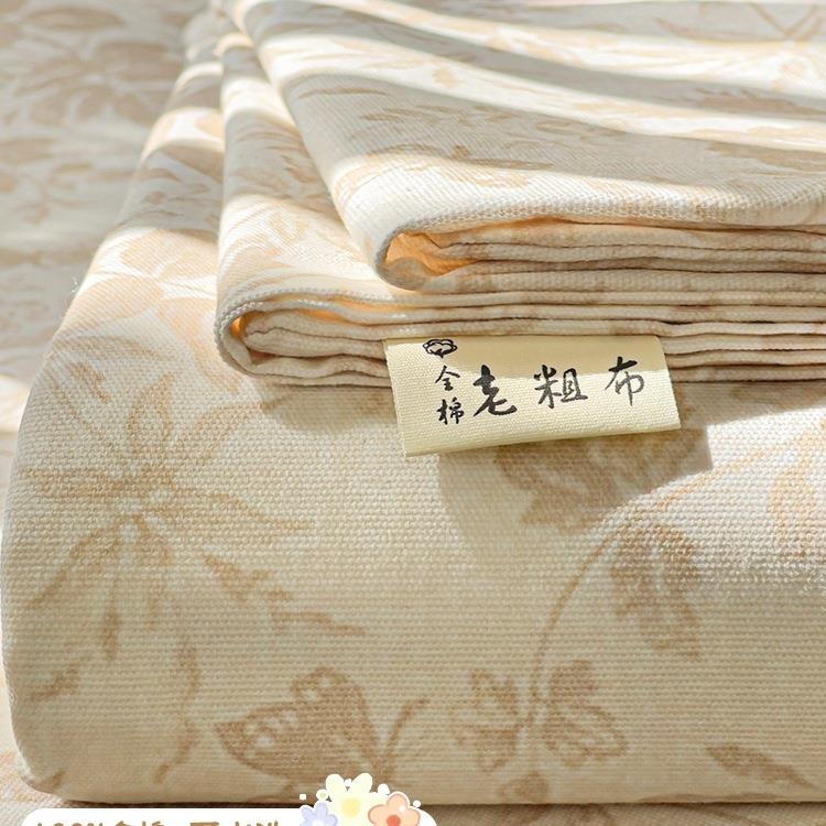 新款纯棉老粗布床单单件100榻榻米棉麻被单宿舍床笠盖三件套