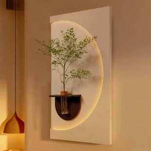 奶油风玄关装饰画水培绿植壁灯光画感客厅挂画入户正对门壁画