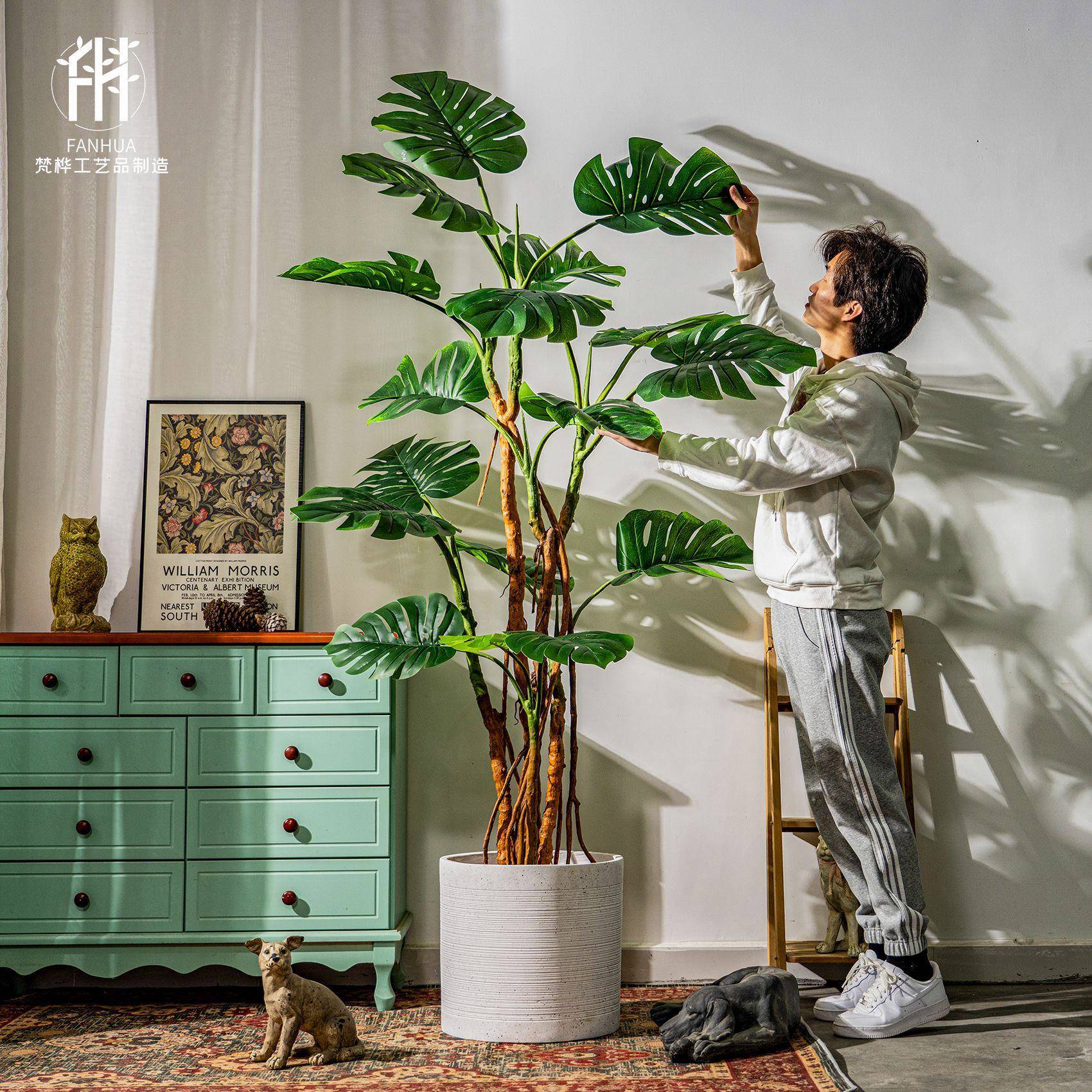 仿真植物大型阔叶龟背竹假树盆栽室内客厅仿生绿植装饰造景摆件