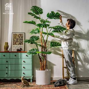 仿真植物大型阔叶龟背竹假树盆栽室内客厅仿生绿植装饰造景摆件