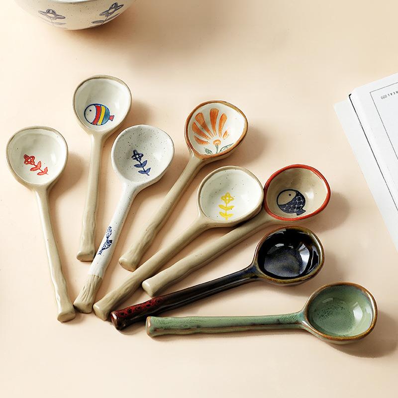 日式高颜值小汤勺家用陶瓷勺子可爱创意调羹甜品蜂蜜粥匙餐具网红