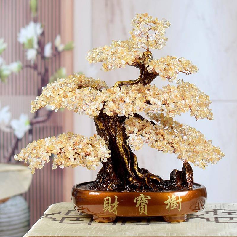 天然黄水晶摇钱发财树办公室电视柜家居装饰品客厅招财摆件送礼