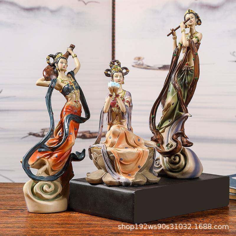 敦煌飞天摆件古典仙女中国风客厅书架电视柜新中式装饰高端工艺品
