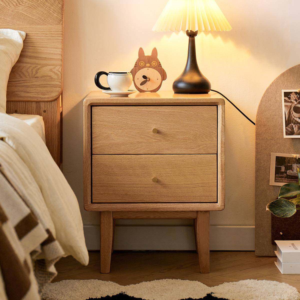 复古风全实木床头柜家用卧室床边抽屉小柜子小户型原木收纳储物柜